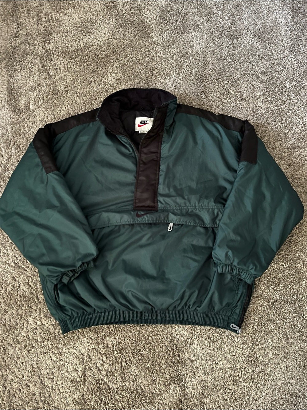 Nike Vintage Green/Black 1/2 Zip Insulated Jacket Mens Size XL